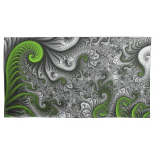 Fantasy World Green And Gray Abstract Fractal Art Pillowcase