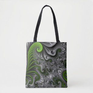 Fantasy World Green And Gray Abstract Fractal Art Tote Bag