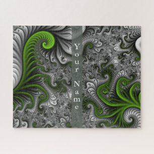 Fantasy World Green And Gray Abstract Fractal Name Jigsaw Puzzle