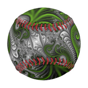 Fantasy World Green And Grey Abstract Fractal Art Baseball