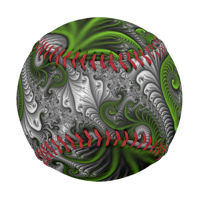 Fantasy World Green And Grey Abstract Fractal Art Baseball (Front)