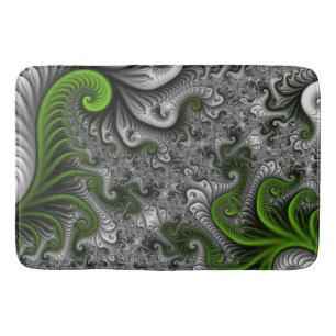 Fantasy World Green And Grey Abstract Fractal Art Bath Mat