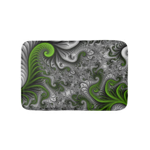 Fantasy World Green And Grey Abstract Fractal Art Bath Mat