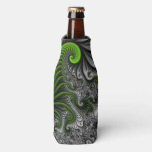 Fantasy World Green And Grey Abstract Fractal Art Bottle Cooler
