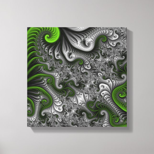 Fantasy World Green And Grey Abstract Fractal Art Canvas Print (Front)