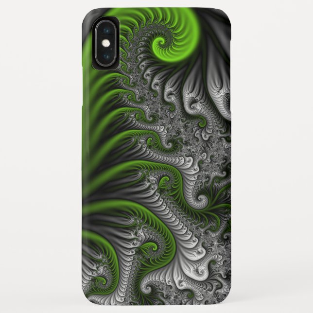 Fantasy World Green And Grey Abstract Fractal Art Case-Mate iPhone Case (Back)