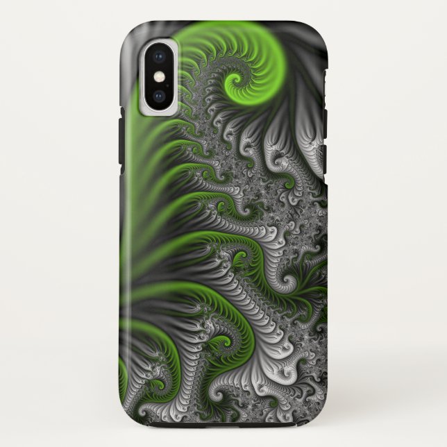 Fantasy World Green And Grey Abstract Fractal Art Case-Mate iPhone Case (Back)