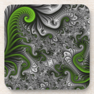 Fantasy World Green And Grey Abstract Fractal Art Coaster