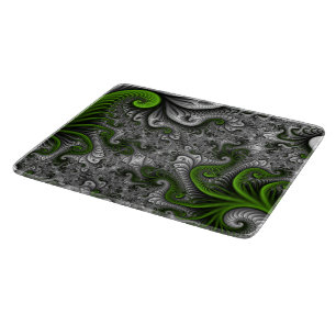 Fantasy World Green And Grey Abstract Fractal Art Cutting Board