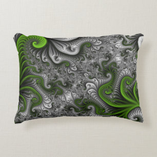 Fantasy World Green And Grey Abstract Fractal Art Decorative Cushion
