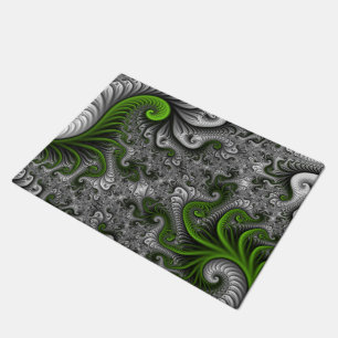 Fantasy World Green And Grey Abstract Fractal Art Doormat