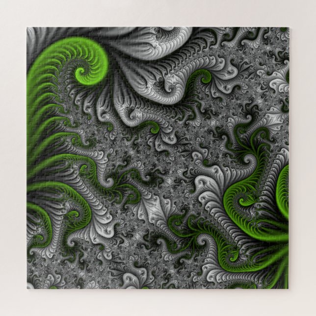 Fantasy World Green And Grey Abstract Fractal Art Jigsaw Puzzle (Horizontal)