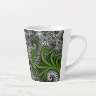 Fantasy World Green And Grey Abstract Fractal Art Latte Mug