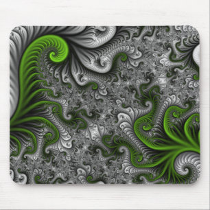 Fantasy World Green And Grey Abstract Fractal Art Mouse Mat