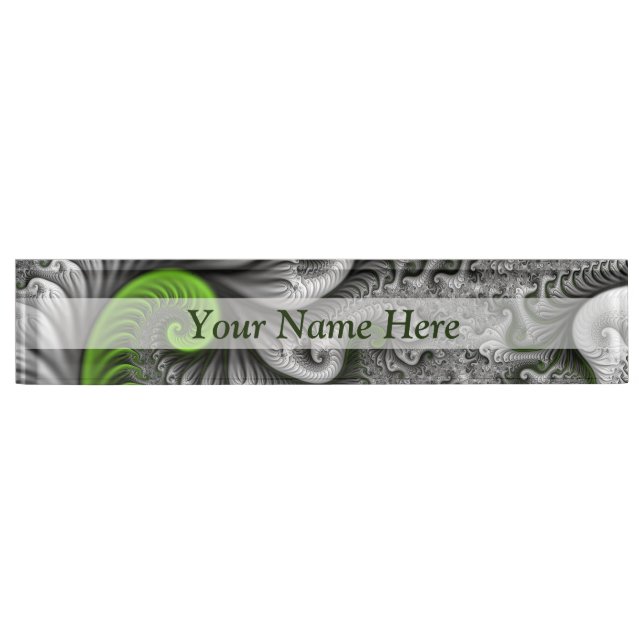 Fantasy World Green And Grey Abstract Fractal Art Nameplate (Front)