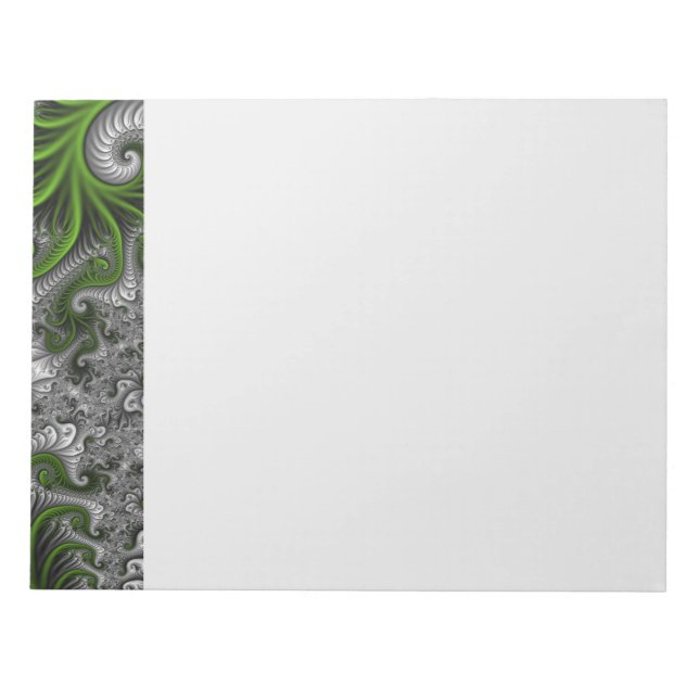 Fantasy World Green And Grey Abstract Fractal Art Notepad (Front)