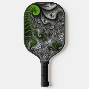 Fantasy World Green And Grey Abstract Fractal Art Pickleball Paddle