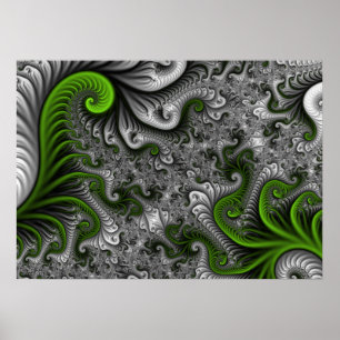 Fantasy World Green And Grey Abstract Fractal Art Poster