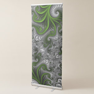 Fantasy World Green And Grey Abstract Fractal Art Retractable Banner