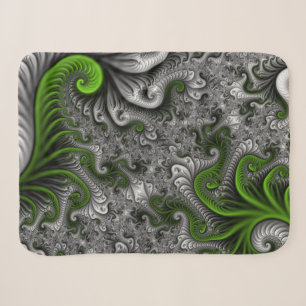 Fantasy World Green And Grey Abstract Fractal Art Sherpa Blanket