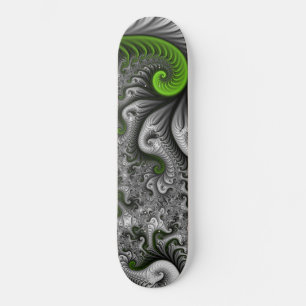 Fantasy World Green And Grey Abstract Fractal Art Skateboard