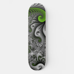 Fantasy World Green And Grey Abstract Fractal Art Skateboard