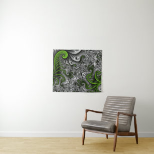 Fantasy World Green And Grey Abstract Fractal Art Tapestry