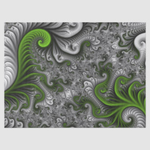 Fantasy World Green And Grey Abstract Fractal Art Tissue Paper