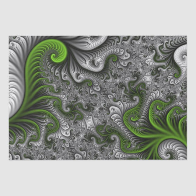 Fantasy World Green And Grey Abstract Fractal Art Tissue Paper (Front)