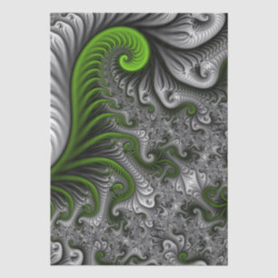 Fantasy World Green And Grey Abstract Fractal Art Tissue Paper