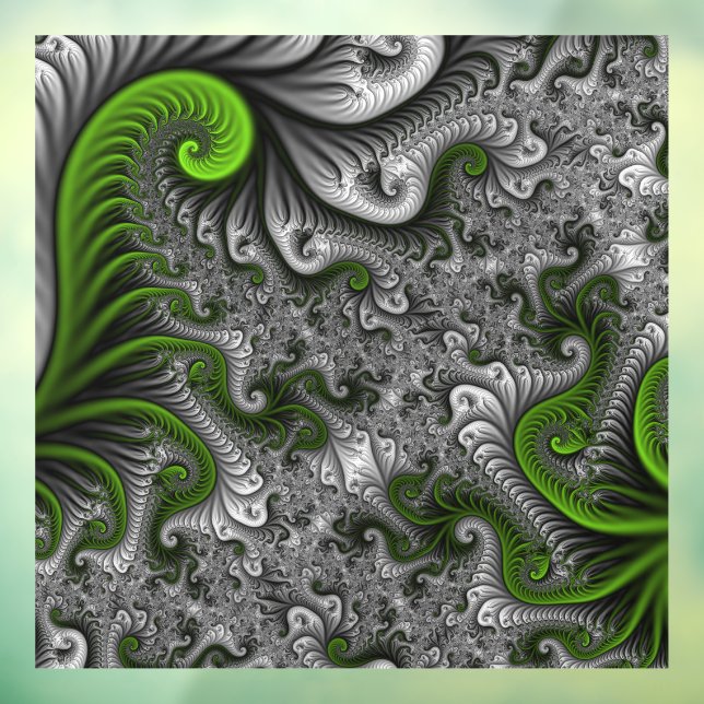 Fantasy World Green And Grey Abstract Fractal Art Window Cling (Sheet 3)
