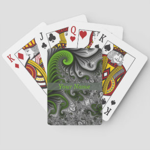 Fantasy World Green And Grey Abstract Fractal Name Playing Cards