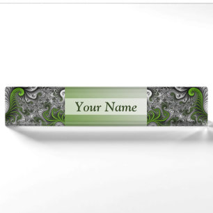 Fantasy World Green And Grey Abstract Fractal Text Nameplate