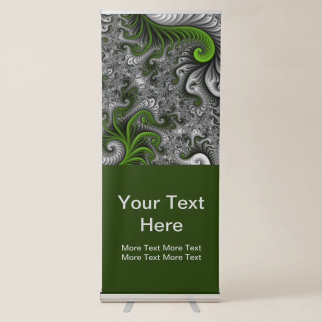 Fantasy World Green And Grey Abstract Fractal Text Retractable Banner (Front)