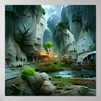 Fantasy World of a City and Water Artwork Poster