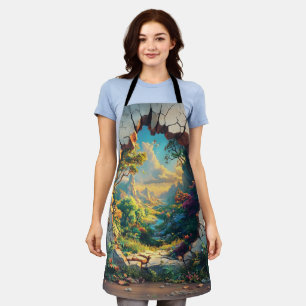 Fantasy World Through a Cracked Wall Design Apron