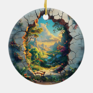 Fantasy World Through a Cracked Wall Design Ceramic Tree Decoration