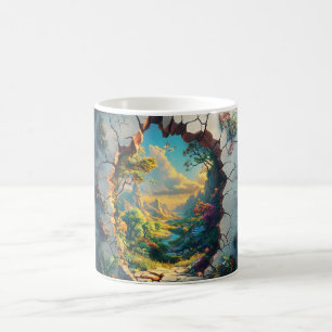 Fantasy World Through a Cracked Wall Design Coffee Mug