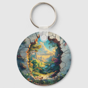 Fantasy World Through a Cracked Wall Design Key Ring