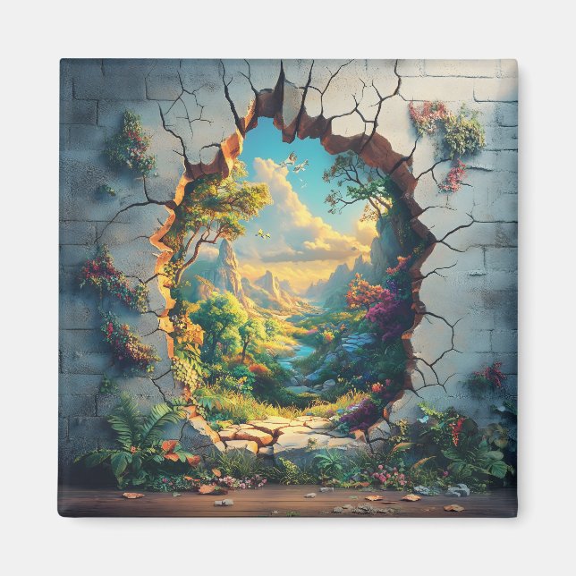Fantasy World Through a Cracked Wall Design Magnet (Front)