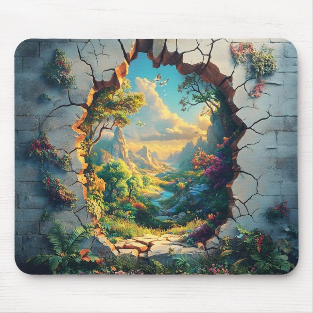 Fantasy World Through a Cracked Wall Design Mouse Mat (Front)