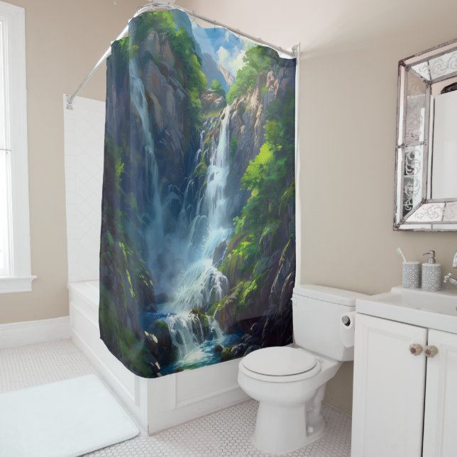 Fantasy World Waterfall Shower Curtain (In Situ)