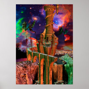 Fantasy Worlds Dragon Fight Fantasy Art Poster