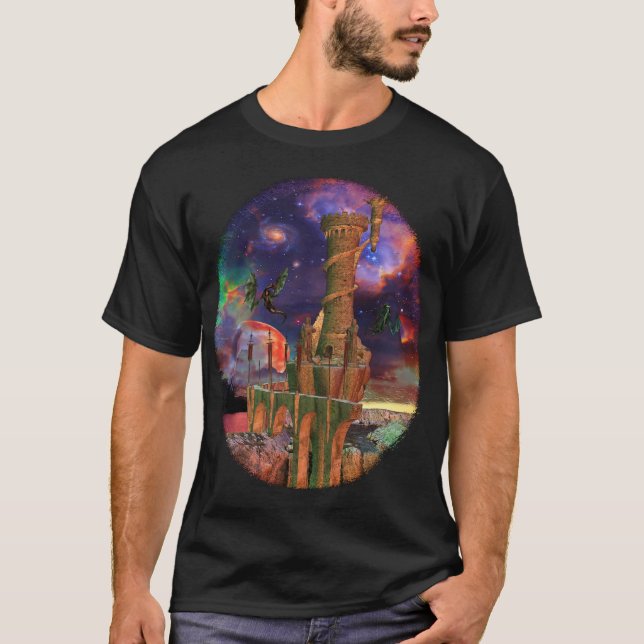 Fantasy Worlds Science Fiction Dragon Fight T-Shirt (Front)