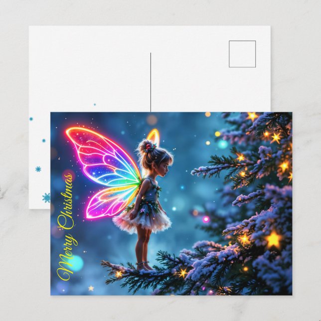 Fantasy Xmas fairy snow tree holiday lights Postcard (Front/Back)