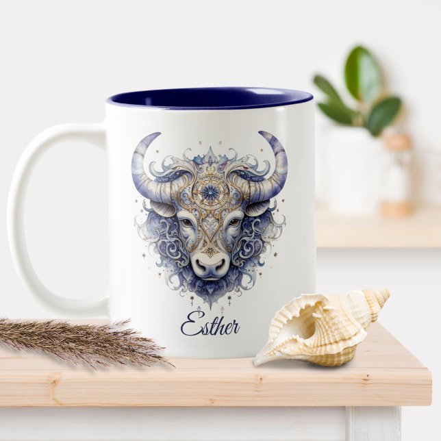 Fantasy Zodiac Bull Symbol Celestial Taurus Two-Tone Coffee Mug (Creator Uploaded)