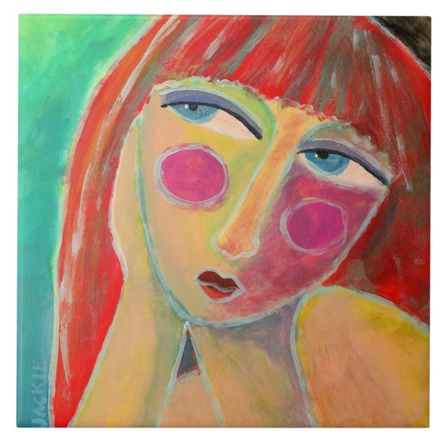Far Away Abstract Portrait of a Red Haired Woman Tile (Front)