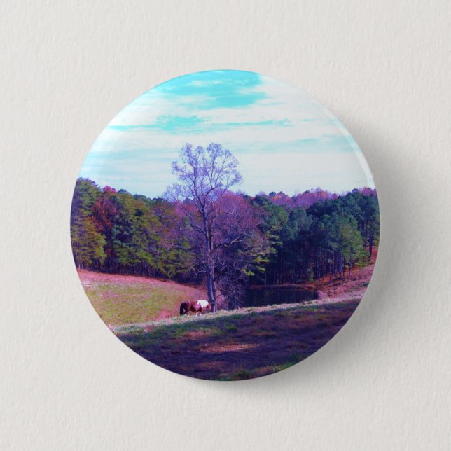 Far Away Horse in a Purple Field 6 Cm Round Badge (Front)