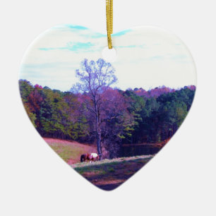 Far Away Horse in a Purple Field Ceramic Tree Decoration