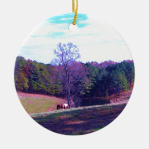 Far Away Horse in a Purple Field Ceramic Tree Decoration